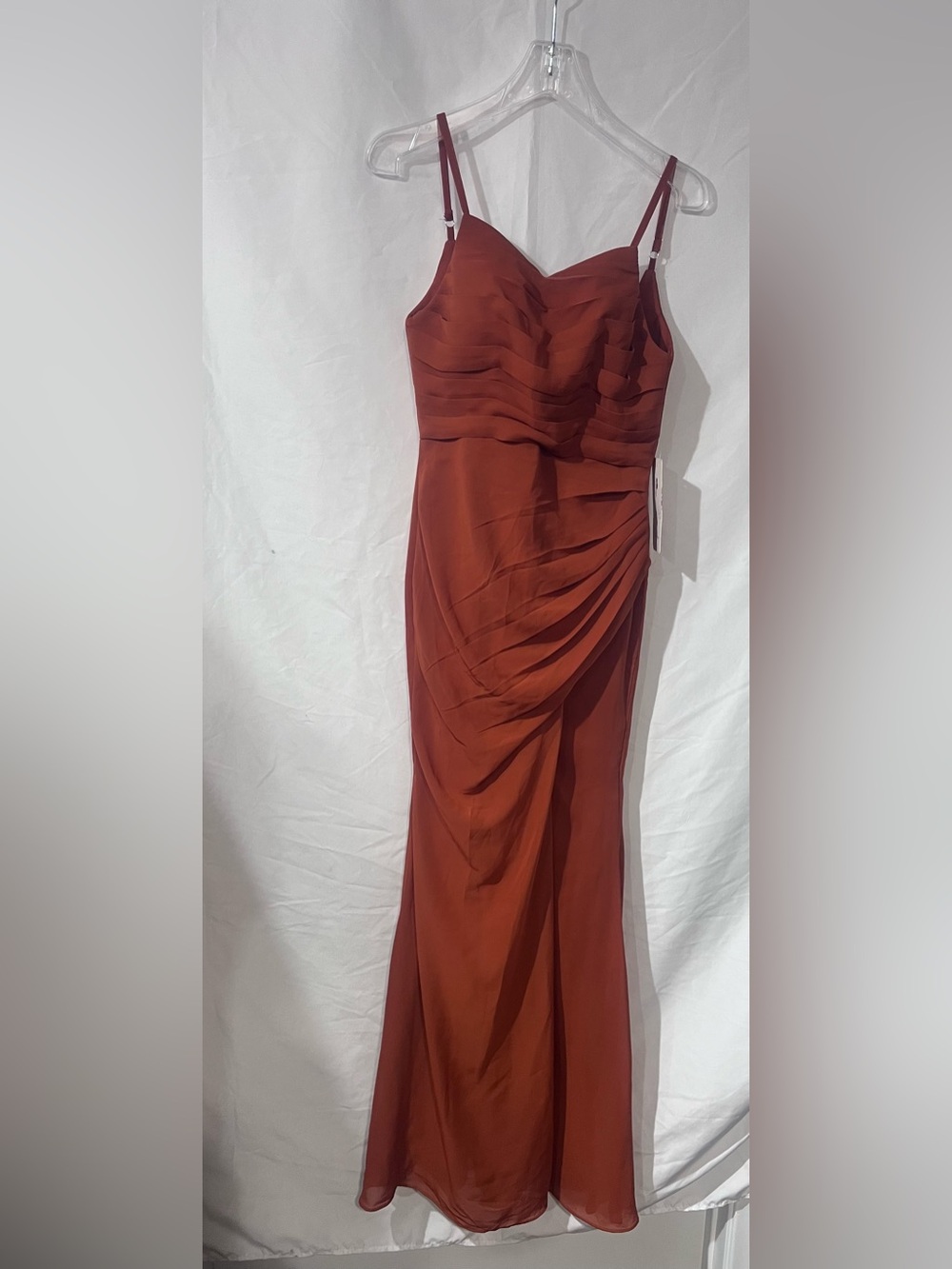 Sleeveless Rust Maxi Dress with Draped Bodice